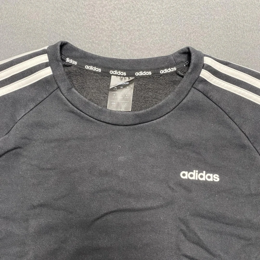 Adidas Sweater Mens Large Black Crewneck Three Stripes‎ Pullover Logo FL4834